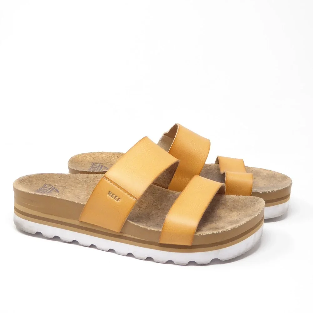 Reef Womens Sandals Tan Cushion Vista Hi Platform Slides 9